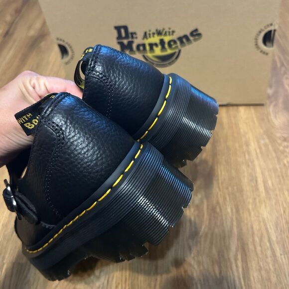 DR MARTENS ADDINA FLOWER BUCKLE black leather platform shoes women's 8 new - Picture 4 of 6